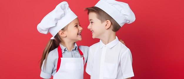 Happy kid chef cook cap backgroud with copy space