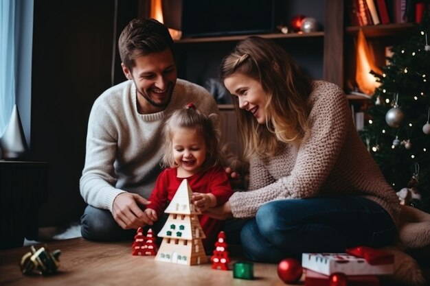 Happy kid playing at home in christmas and new year 2024 holiday comeliness