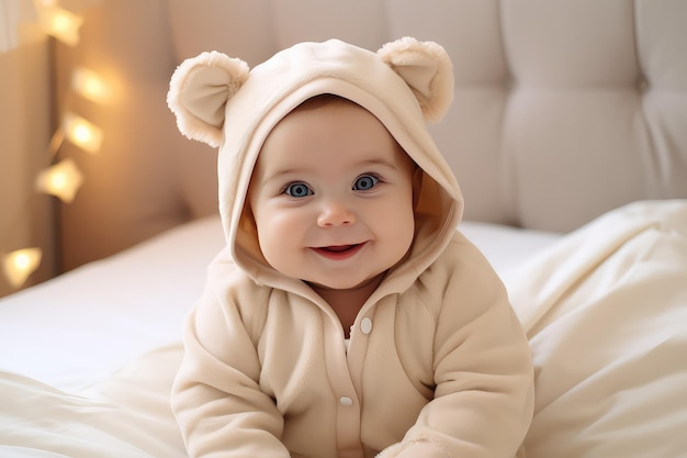 Photo happy kid in a suit with ears