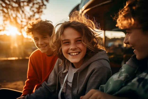 happy kid or teen while healing at the amusement park