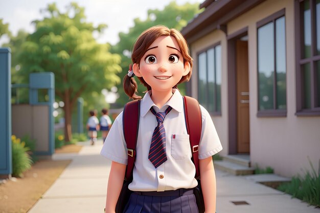 Happy kid wearing uniform going to school