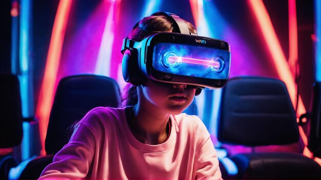 Happy kid wearing VR goggles Generated with AI