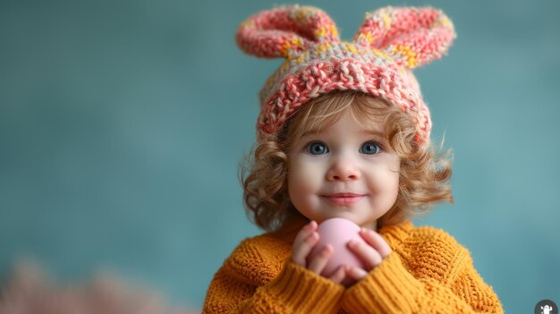 Happy kids in bunny ears on Easter day