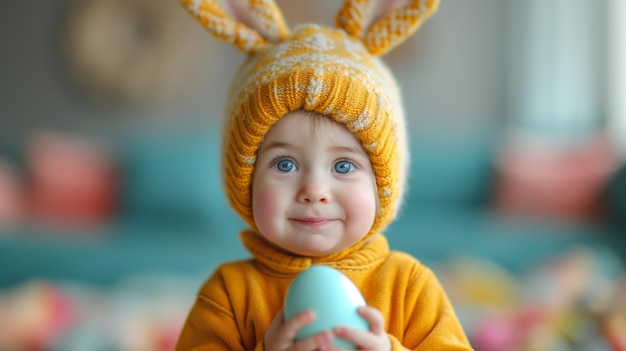 Happy kids in bunny ears on Easter day