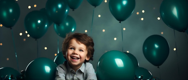 Happy kids Celebrating New Years Party with copy space background Happy birthday child