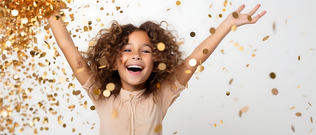 Happy kids Celebrating New Years Party with copy space background Happy birthday child