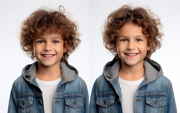 Happy Kids In Denim Jacket Isolated on a White Background