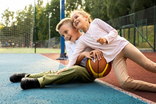 Happy kids playing outdoors