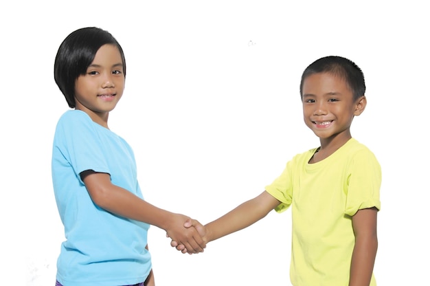 Happy kids with both two kids handshake