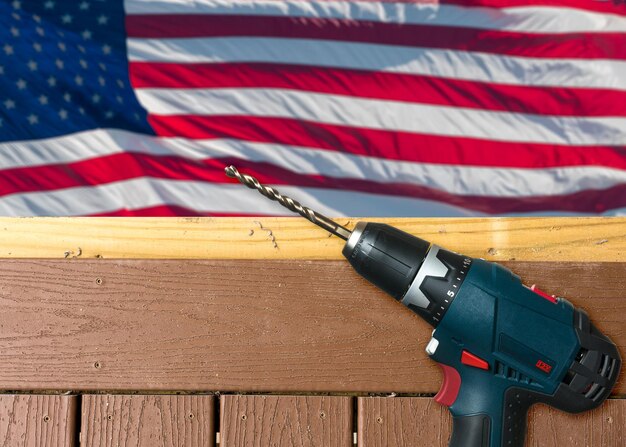 Happy Labor Day background with deck and drill