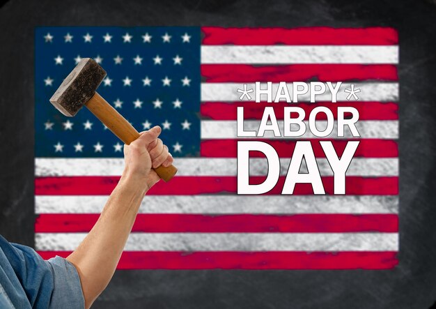 Photo happy labor day background with hammer