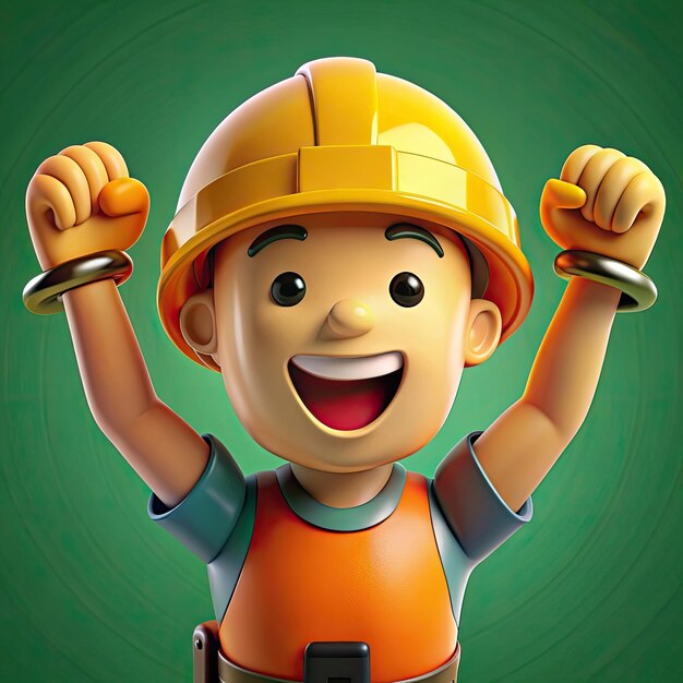 Photo happy labor day cartoon character of a smiling worker 3 d illustration