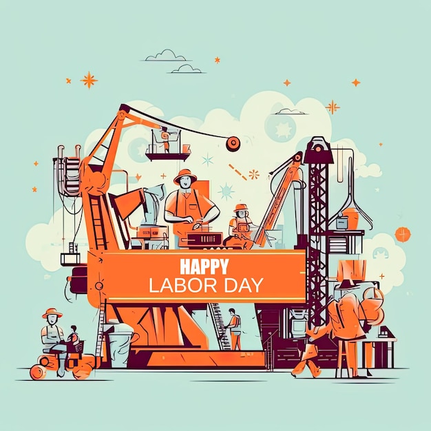 Happy Labor day illustratie werknemers oranje kleur