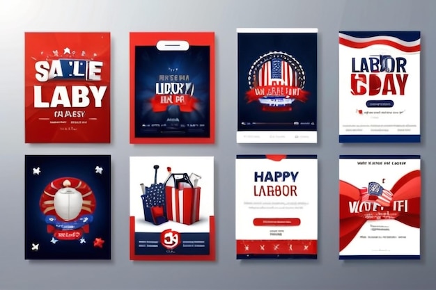 Photo happy labor day poster editable template set of social media mobile app