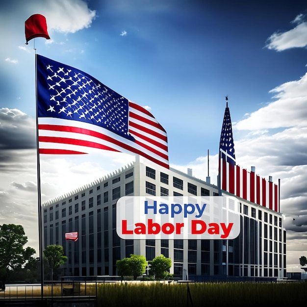 Happy labor day with American waving flag