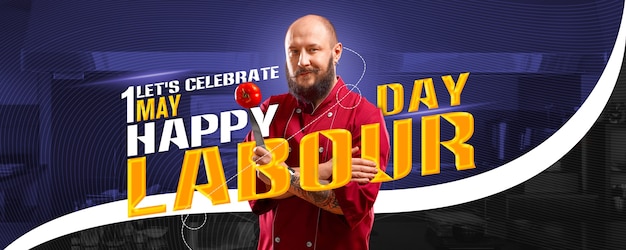 Photo happy labour day banner composition with tools