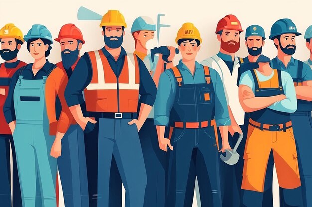 happy Labour day or international workers day vector illustration with workers