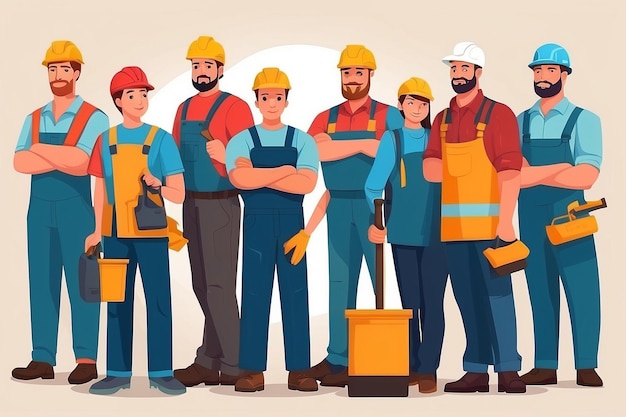 happy Labour day or international workers day vector illustration with workers