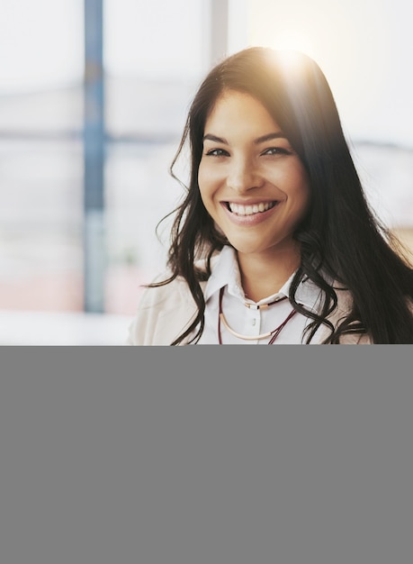 Happy laptop and portrait of woman in office for email research and social media news Website technology and internet with corporate employee at desk for networking information and connection