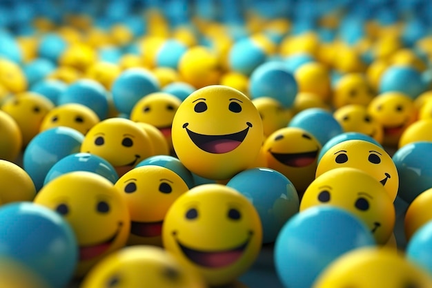 행복하고 웃는 이모티콘 3d 렌더링 배경 소셜 미디어 및 통신 개념 AI 생성