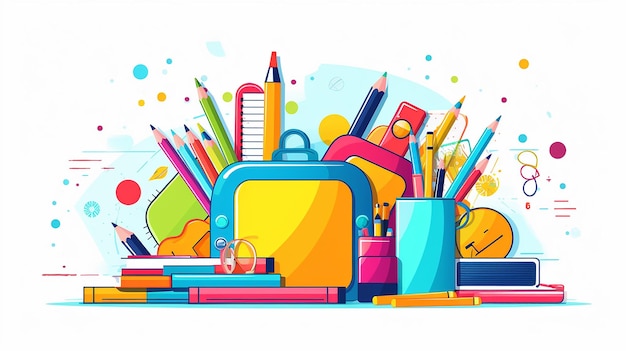 Happy learning tools bright and playful school supply illustration