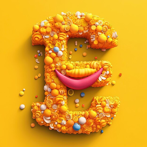 Photo happy letter e with smiling and faces in the style of text and emoji installations