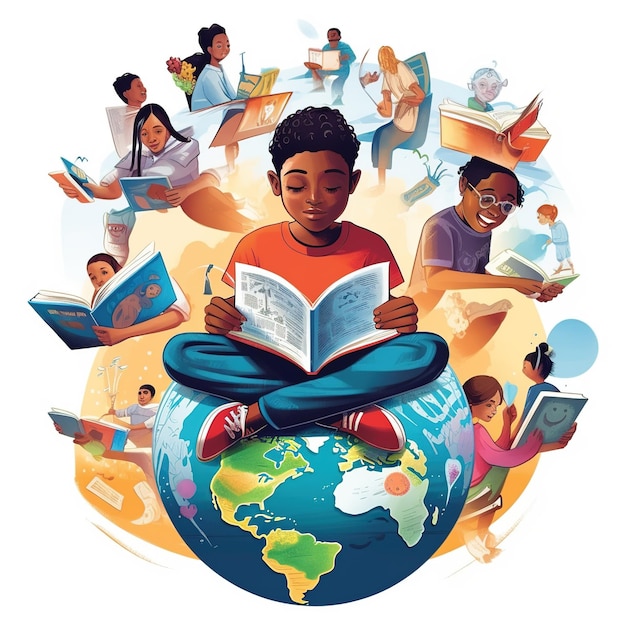 Happy Literacy Day Young People celebrate Literacy Day by reading books Ai Generated