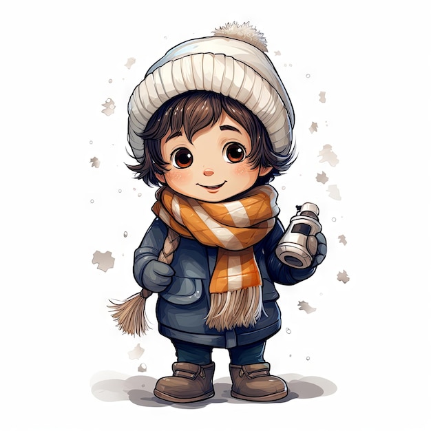 Happy little boy holding a winterthemed musical instrument