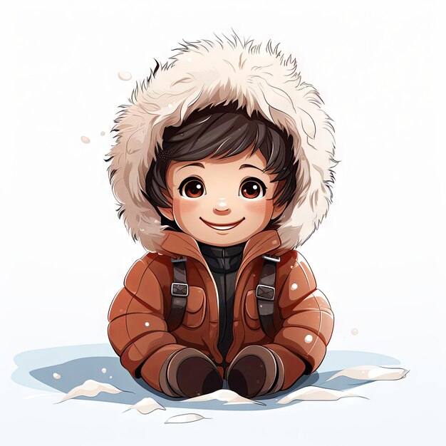 鹿の帽子をかぶって雪の天使を作る幸せな小さな男の子