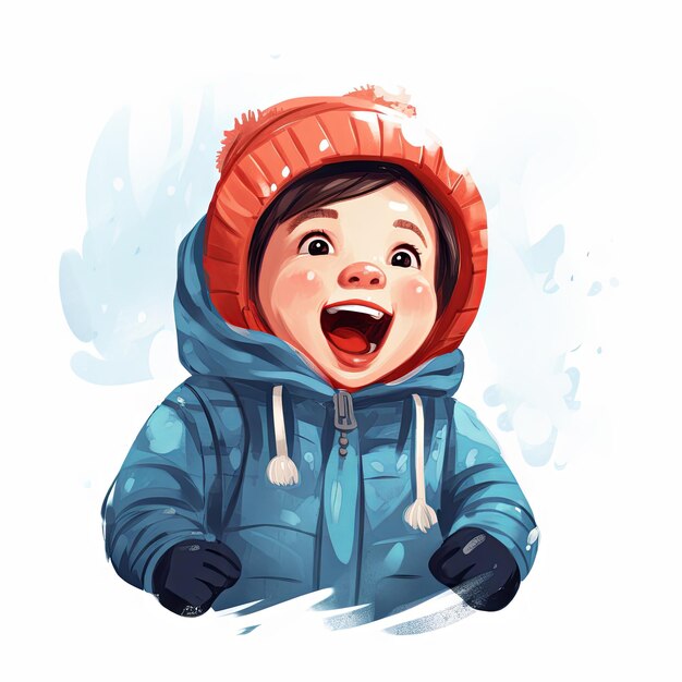 Photo happy little boy trying to catch snowflakes on his tongue