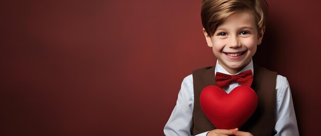 Happy little boy with red hearts on Valentine's Day