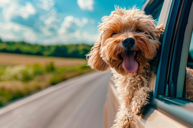 Счастливая маленькая собачка на дороге