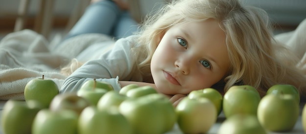 Happy little girl and apples