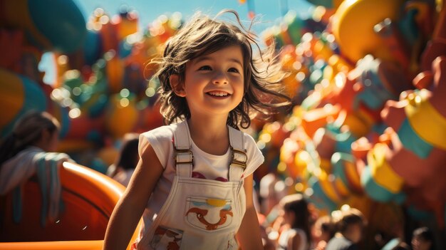 Happy little girl having fun at the playground