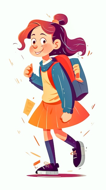 Photo happy little girl is going to school generative ai