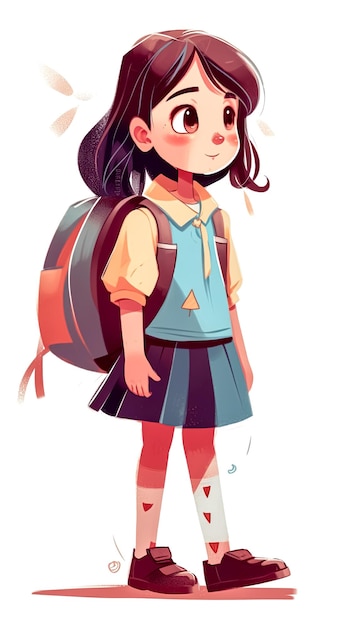 Happy little girl is going to school generative ai