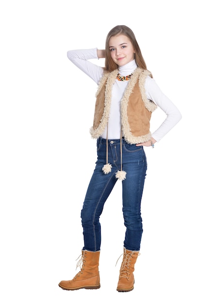 Happy little girl posing isolated on white background