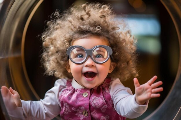 Photo happy little girl wearing glasses and eye patch or occluder amblyopia