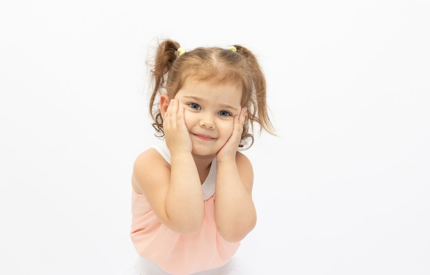 Happy little girl a on white background