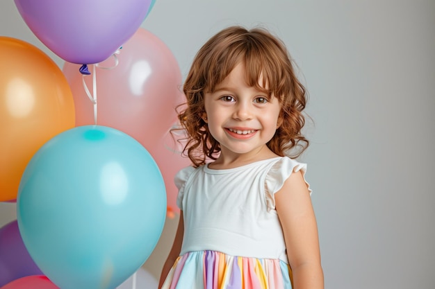 Happy Little Girl with Balloons Generative AI