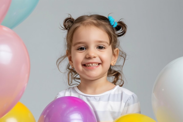 Happy Little Girl with Balloons Generative AI