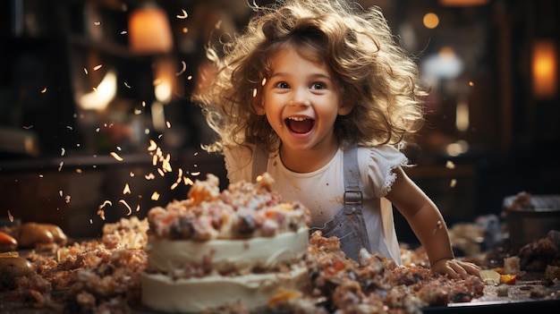 ケーキを持つ幸せな女の子