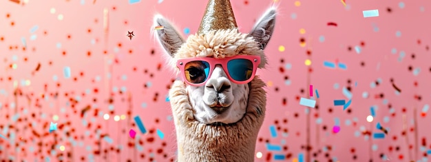 Photo happy llama in glasses birthday