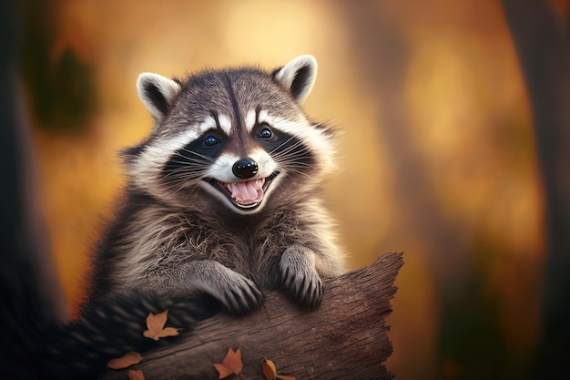 Happy looking raccoon in a cute pose