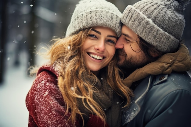 Happy love couple in winter