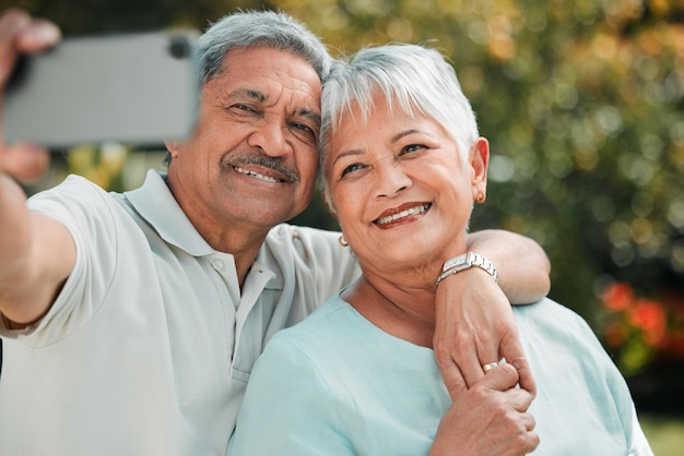 Happy love and a senior couple with a selfie for a memory social media or profile picture Smile affection and an elderly man taking a photo with a woman for memories friendship or happiness