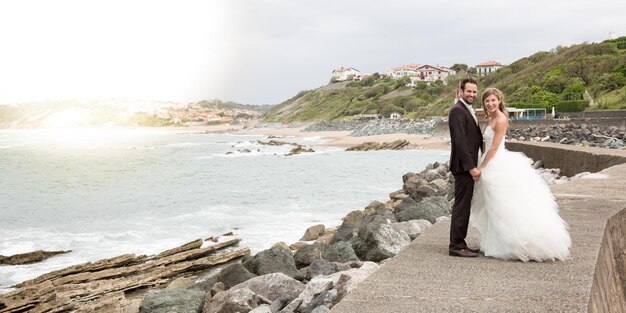 Happy and lovely wedding couple loving each other