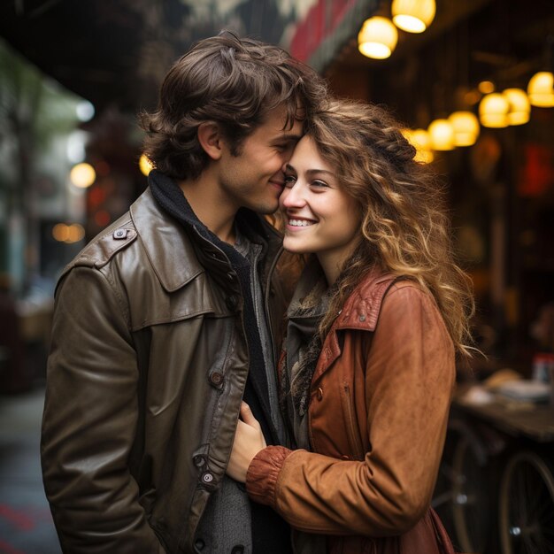 happy loving couple on the road