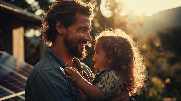 Happy loving family Father and his daughter child girl playing outdoors Concept of Father's day