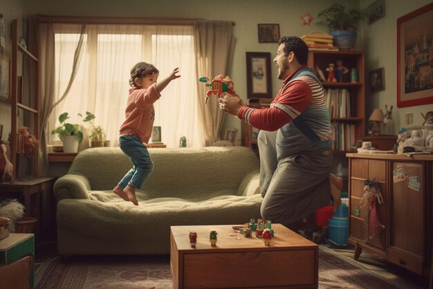 happy loving family father and his son child playing and hugging outdoors